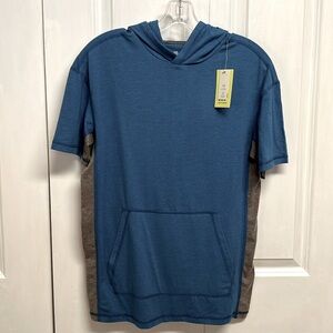 All In Motion Blue Gray Stripe Hoodie Short Sleeve Tee Shirt Teenage Size XL NWT